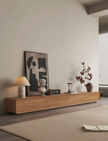 Ensemble de meuble TV et table basse en bois massif, style nordique moderne minimaliste, finition noyer, pour salon ou chambre à coucher de style farmhouse