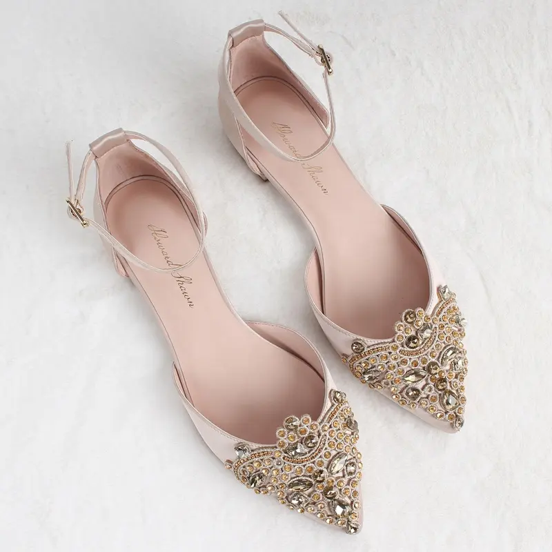 2023 Custom Factory Design Women's Pumps Luxury Shoes Embroidery High Quality Flat Party Wedding Shoes for Bride