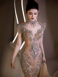 Robe <span class=keywords><strong>de</strong></span> soirée <span class=keywords><strong>sirène</strong></span> personnalisée, faite à la main, avec perles et dentelle, robe <span class=keywords><strong>de</strong></span> bal longue, style princesse vintage, grande taille, avec <span class=keywords><strong>vidéo</strong></span> réelle - Product Image 2
