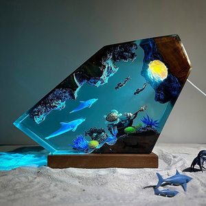 Lámpara de Resina Decorativa con Diseño de Búho, Delfín y Tortuga, Modelo 3D, Luz Nocturna Regulable RGB, Regalo para Amantes del Océano - Product Image 3