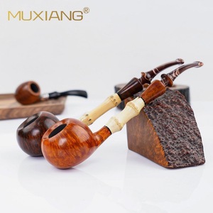 MUXIANG Handmade Bamboo Joint Briar Wood Pipe Free Type Tobacco Pipe For Smoking - Product Image 1