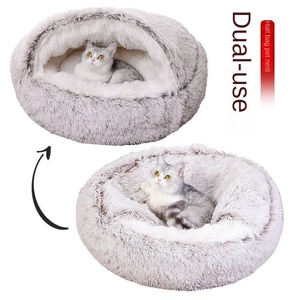 Wholesale Hot Sale Custom Faux Fur Comfortable Washable Luxury Fluffy Plush Cave Hooded Cat <strong>Dog</strong> <strong>Beds</strong> Round Pet <strong>Bed</strong> for <strong>Dogs</strong> - Product Image 1