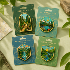 Ensemble d'épingles en émail dur personnalisées, motif paysage de montagne, plaqué or poli, épingles de revers en métal pour voyage en plein air, logo personnalisé, souvenir - Product Image 1