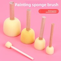 Pinceau éponge DIY en forme de champignon pour enfants, manche en bois, outil de peinture pour la maternelle, modèle d'art circulaire 777