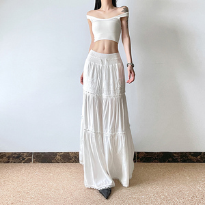 Falda Larga Blanca con Parches de Encaje Francés para Mujer, Corte Entallado, Estilo Minimalista, Elegante, Estética Juvenil - Product Image 6