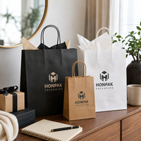Sac de shopping en papier kraft noir et blanc personnalisé avec poignée torsadée, logo imprimé, emballage alimentaire pour la vente au détail, HONPAK