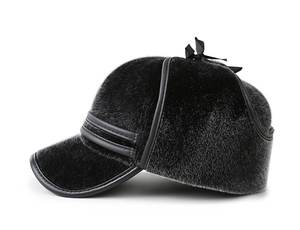 2020 new men winter padded ear cap imitation mink flat baseball cap - Product Image 2