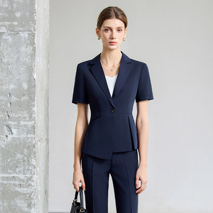 Women's Professional Navy Short Sleeve Suit Summer Thin Style Hotel Uniform Formal Wear Polyester Cotton Blend - Product Image 1