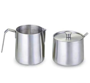 Ensemble <span class=keywords><strong>sucrier</strong></span> et crémier en acier inoxydable 304 avec bec anti-goutte et cuillère, personnalisable avec logo, vente en gros usine - Product Image 1