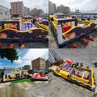 Aire de jeux gonflable sur le thème de l'espace de 20 m, parc d'attractions commercial pour enfants avec toboggan et parcours d'obstacles, certifié CE EN14960