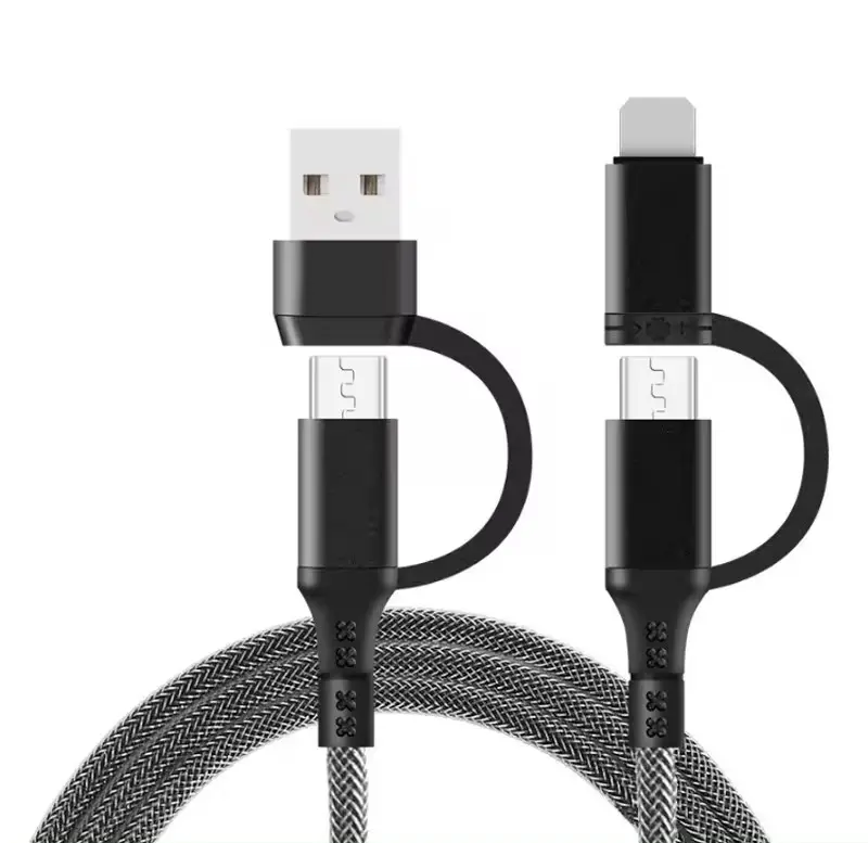 New 4 in 1 USB Cable 60W Fishnet Braided Multi function Cable 1M for iPhone PD Quick Charging Cable