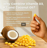 Complément alimentaire à marque privée : 300 gélules de Vitamine D3 K2 MK-7, 10000 UI D3, 200mcg K2, à l'huile de coco, pour soutenir la santé osseuse et immunitaire