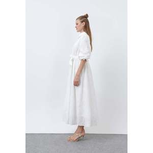 Vestido Camisero de Algodón para Mujer con Cinturón - 12626ELB - ECRU - Product Image 4