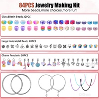 Kit de Fabricación de Pulseras con Dijes de Unicornio y Sirena para Adolescentes, 84 Piezas, Herramientas de Joyería, Cuentas de Resina, Aleación de Cobre, Juguetes para Hacer Joyería, para Todas las Temporadas