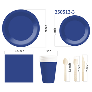 DAMAI Solid Color Party Supplies <b>Black</b> Blue Paper Dinnerware <b>Set</b> Disposable 7 Inch 9 Inch <b>Dinner</b> Plates Paper Cup Cutlery Napkin - Product Image 4