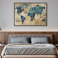 Peinture sur toile vintage de la carte du monde, art bleu, culture, voyage, globe, monument, affiche, impression murale, image pour le salon, le bureau