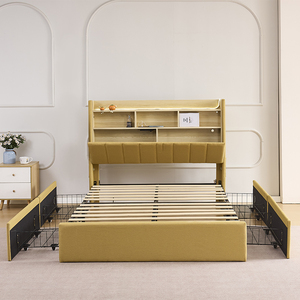 Cabecera de Cama Moderna Tapizada con Librero, Tamaño Queen/King, Tela Ecológica, Cama Suave con Cajones de Almacenamiento - Product Image 1
