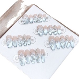 Uñas Postizas <span class=keywords><strong>de</strong></span> Alta Calidad Hechas a Mano con Cobertura Total, Diseño <span class=keywords><strong>de</strong></span> Diamantes <span class=keywords><strong>de</strong></span> Lujo, <span class=keywords><strong>Punta</strong></span> Francesa Almendrada, Longitud Media, para Dedos - Product Image 5