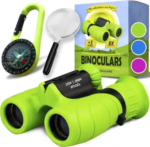 儿童礼物的真正双筒望远镜，男孩和女孩的儿童双筒望远镜，配有放大镜和指南针，双筒望远镜