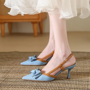Zapatos de Tacón Fino con Lazo Estilo Coreano de Lujo 2025, Zapatos de Moda Slingback con Punta para Mujer, Zapatos de Tacón D'Orsay de PU - Product Image 4