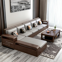 Ensemble de canapés en bois massif de style allemand en forme de L, petits salons, design moderne minimaliste, double usage, rangement, boîte haute, rembourrage en éponge