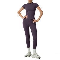 Ensemble de yoga personnalisé avec logo, séchage rapide, pour femmes, 2 pièces, haut de sport à manches courtes et leggings de yoga, tenue de course et d'entraînement, ensembles de vêtements de sport