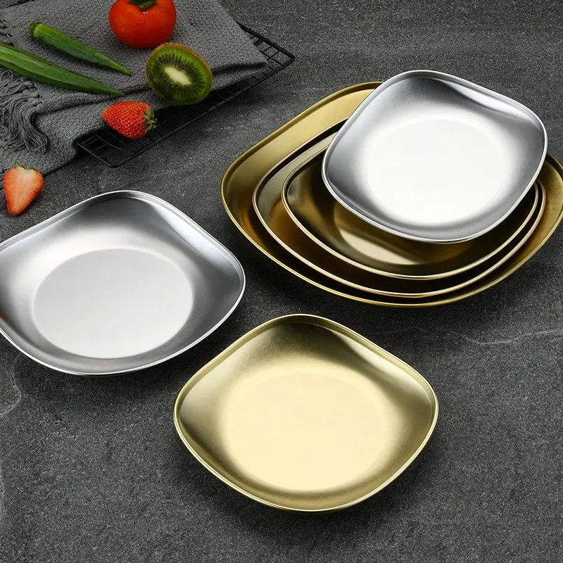 Высококачественная сервировочная тарелка, Квадратная тарелка для суши из нержавеющей стали, металлические блюда и тарелки в Корейском стиле