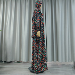 OEM新しいレーヨンコットン生地プリントフローラルロングアバヤ控えめなイスラム教徒のドレスとヘッドスカーフ女性カフタンドバイジルバブ服 - Product Image 2