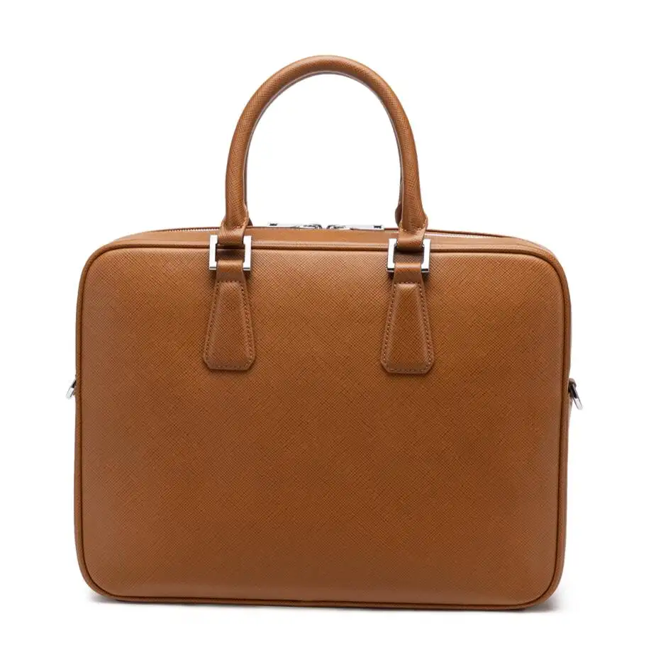 Gionar Brown Leather luxury Saffiano Genuine Leather Business laptop bag men office briefcase bag