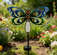 Lampe de colonne extérieure décorative bleue imperméable en métal, motif fleur, libellule, papillon, faite à la main, pour jardin, terrasse, allée