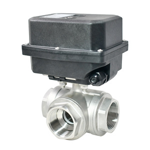 Vanne à boisseau sphérique électrique Tonhe 3 voies en acier inoxydable DN32 50 filetée pour eau, air, eaux usées, irrigation - Product Image 1