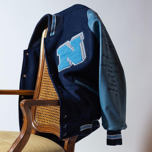 Giacca Varsity da Baseball Universitaria Personalizzata per Uomo con Maniche in Vera Pelle e Patch in Ciniglia alla <span class=keywords><strong>Moda</strong></span> Stile Universitario - Product Image 2