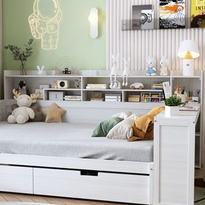 Children's Bed With Desk And Bookshelf White <b>Storage</b> Drawers Bedroom Furniture For <b>Kids</b> - Product Image 3