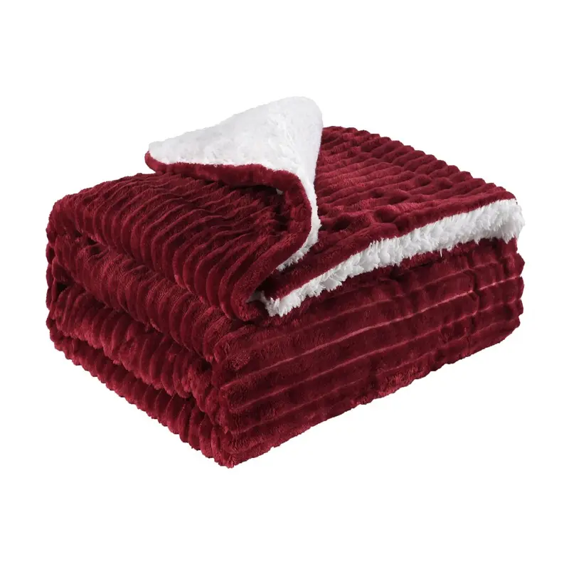 Top Quality Custom Double Layer Warm Fluffy Polyester Sherpa Plush Flannel Throw Blankets For Winter