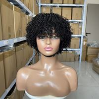Perruque Courte Bouclée Style Africain de 8 Pouces, Faite à la Machine, Sans Lacet, Vente en Gros # Perruque noire naturelle 1B originale sans colle en stock