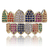 Nouvelle mode Hip Hop 6 dents Grillz en laiton rouge micro zircon plaqué noir pour hommes et femmes
