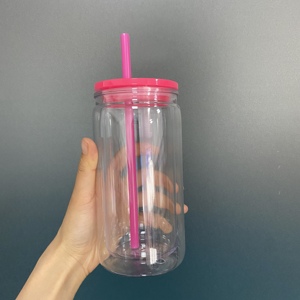 Mossion Wholesale <strong>Bulk</strong> 16oz <strong>Clear</strong> <strong>Double</strong> <strong>Wall</strong> <strong>Plastic</strong> Snowglobe Cup Acrylic Snow Globe <strong>Tumbler</strong> with Pre Drilled Hole and Plug - Product Image 6