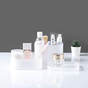 Frosted Cosmetic Storage Box With Compartments For <b>Makeup</b> And Jewelry Desktop Organizer Stackable With Lid - Product Image 1
