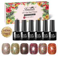 IMTITI Gel UV pour Nail Art, 6 Couleurs, Collection de Vernis Gel Scintillant Effet Laser Étoilé, Manucure DIY, Gel Diamant Couleur Étoilée, Soak Off