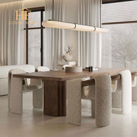 Table à manger industrielle en bois 8 places Usine personnalisée Design de luxe Table à manger en bois massif Ensemble pour villa de luxe