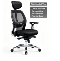 Chaise de bureau ergonomique à dossier haut en maille avec appui-tête réglable, support lombaire, accoudoirs 3D et base pivotante, mobilier commercial