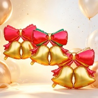 Décoration suspendue de Noël en forme de nœud papillon métallique brillant de 22 pouces avec clochette, pour cheminée, porte, couronne, fête de Noël, ballon gonflable