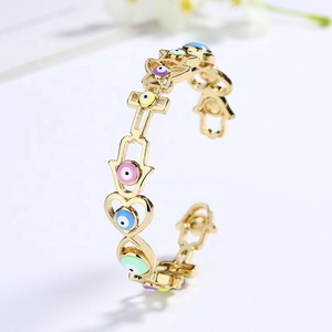 Bracelet manchette ouvert coloré pour femme, doré, creux, en forme de cœur, émaillé, style bohème, amulette de protection, tendance - Product Image 4