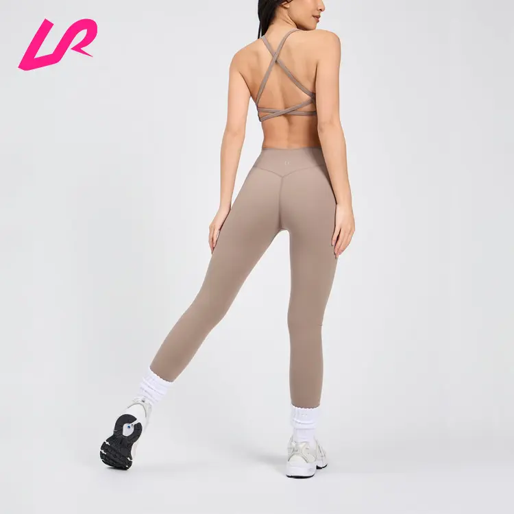 2024 Newest Custom Logo Women Activewear Reversible Crop Top Cross Back Ladies Tops Sexy Back V neckline Yoga Strappy Sports Bra