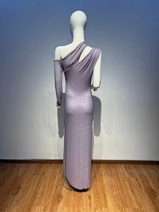 Gaun Pesta Lavender A11605 Satu Bahu Berpayet - Gaun Malam Formal Lengan Panjang Asimetris dengan Belahan Tinggi - Product Image 4