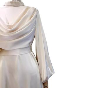 Robe Décontractée en Satin à Manches Bouffantes pour Femme, Mode Musulmane, Motif Uni avec Col Bénitier, Collection 2025 - Product Image 5