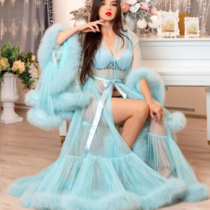 Vestaglia Lunga in Tulle con Piume di Marabù, Lingerie Sexy, Vestaglia Vintage con Piume, Abito per Servizio Fotografico <span class=keywords><strong>Premaman</strong></span> - Product Image 6