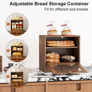 Adjustable Wooden Bread Storage <b>Container</b> Three Layer With Lid For Kitchen Countertop Use - Product Image 1