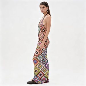 Vestidos Maxi <span class=keywords><strong>de</strong></span> Ganchillo sin Mangas para Mujer, Estilo <span class=keywords><strong>Abuela</strong></span>, Cuadrados, Largos, para la Playa - Product Image 2