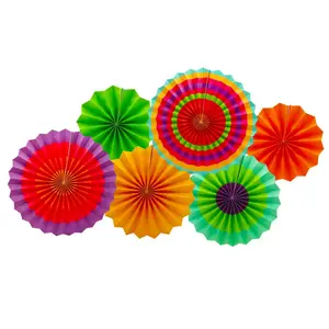 Paper Flower Fan Decoration Item for Event Mexico Festival Carnival Party 6pcs/set Provided Birthday Party Unisex Set Printed YL
